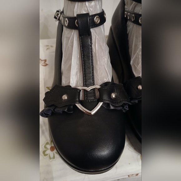 BYOMIG Mary Jane T Strap Chunky Heel Goth Platform Lolita Oxfords Black Never w - Picture 10 of 13